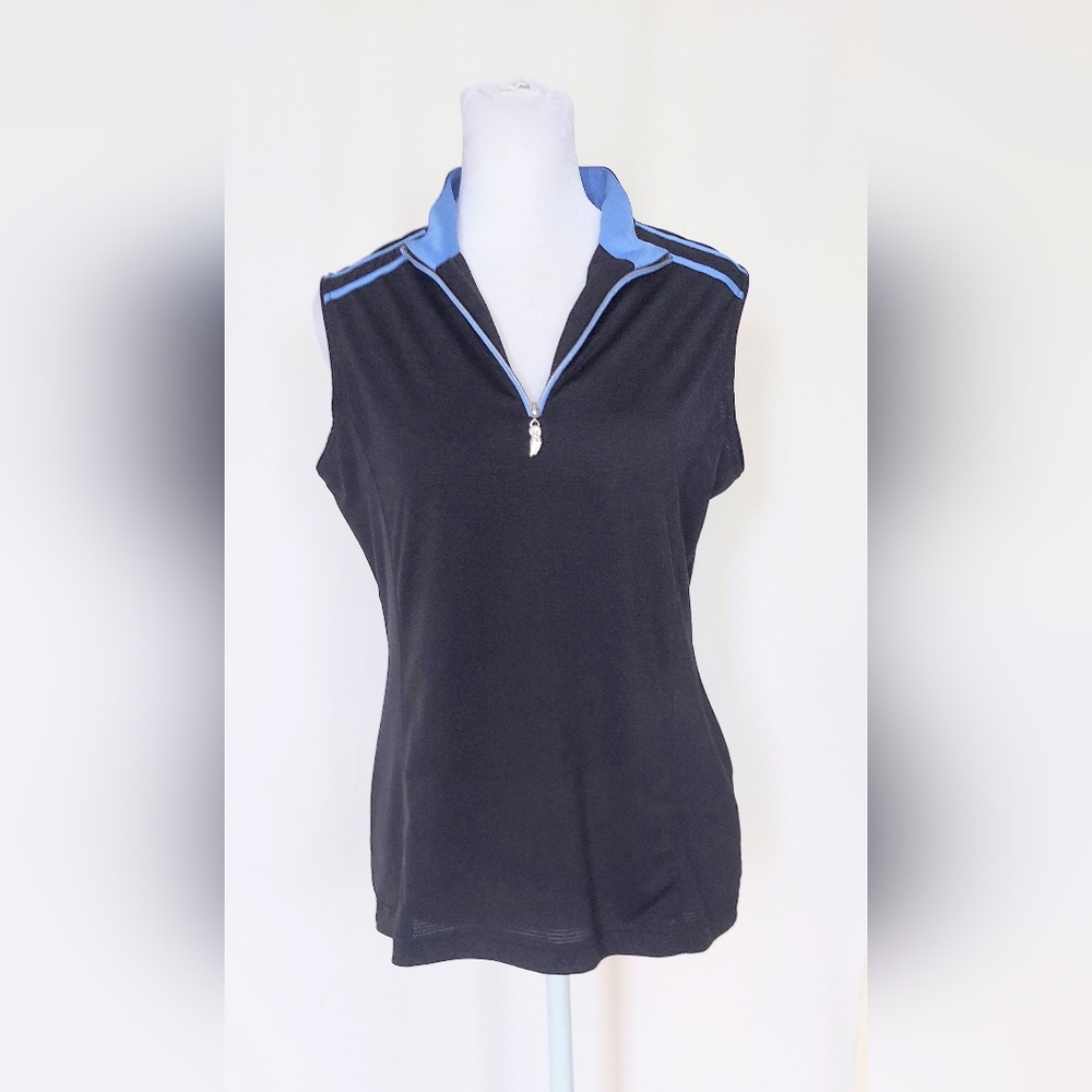 Sport Haley Sleeveless 1/4 Zip Golf Polo Shirt Top Blue Size Small Vtg